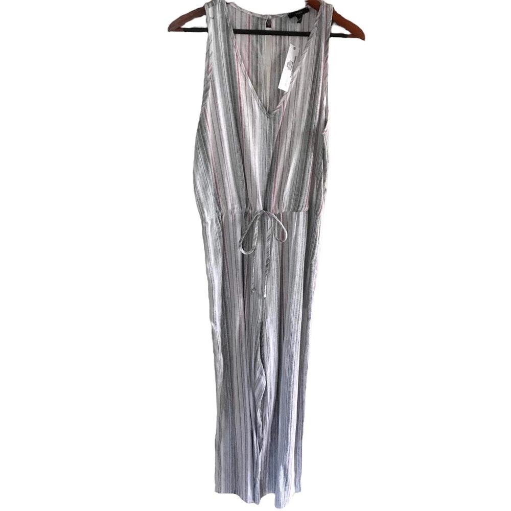 NWT Anthropologie Drew Jumpsuit Olive Combo Sz Medium Green, Cream, Pink Stripes